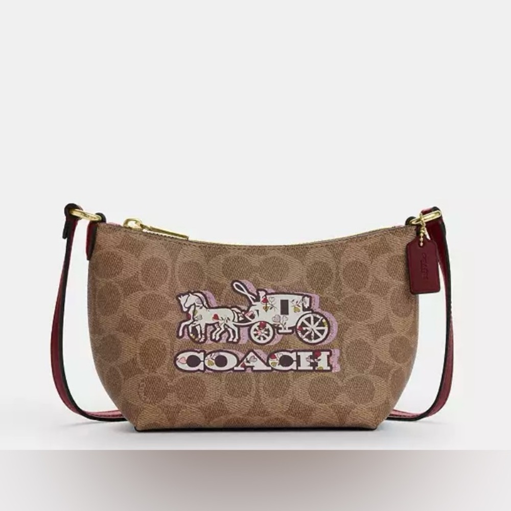 Coach 🩷Zip Top Crossbody Bag In Signature Canvas With Horse & Carriage Print NWT - Picture 9 of 10